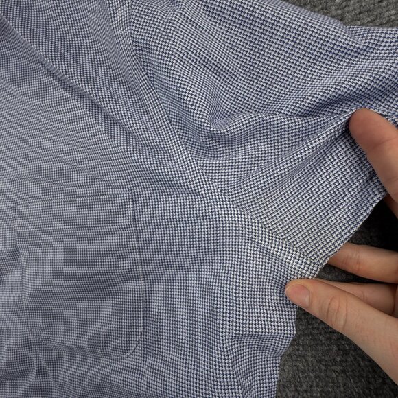 Peter Millar 16.5 Tall Blue Houndstooth Nanoluxe Easy Care Button Up Cotton - Picture 12 of 16